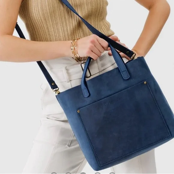 New! Portland Leather Goods Navy Medium Tote - Picture 5 of 8